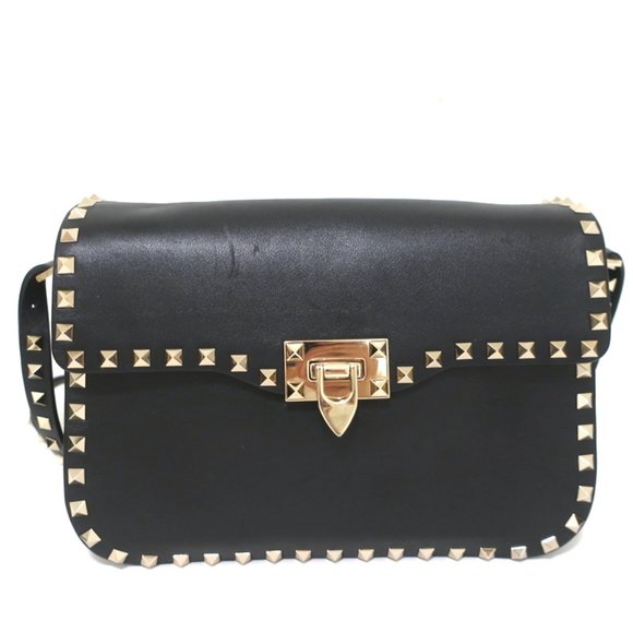 VALENTINO ROCKSTUD FLAP SHOULDER BAG BLACK LEATHER - Picture 2 of 12